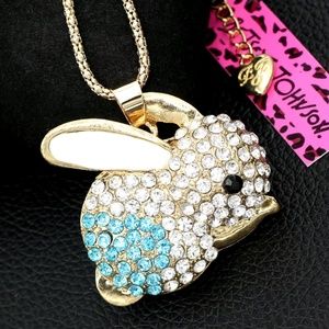 betsey johnso rhinestone bunny rabbit necklace